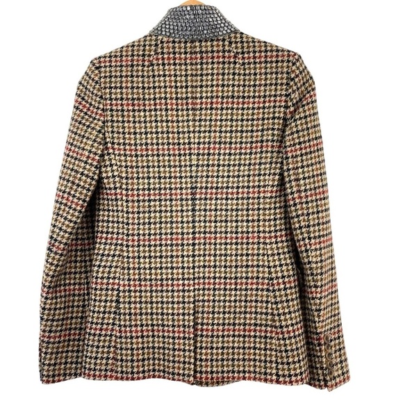 J.Crew Blazer Regent Wool Houndstooth Tan Jewel Jacket Sz 0 - Picture 9 of 10